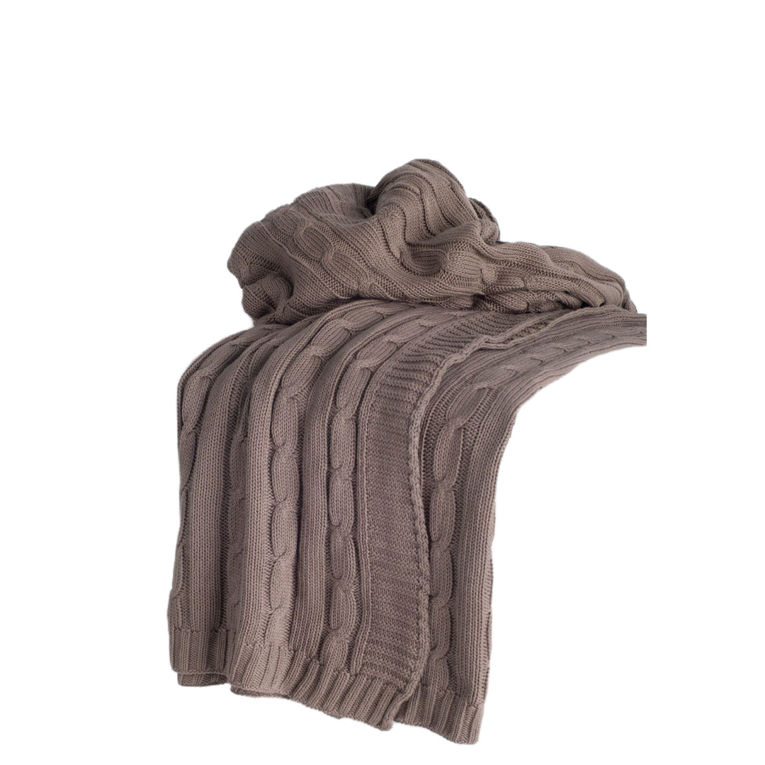 Brown Knitted 100% Cotton Throw Blanket-Throws & Blankets-DECOROLALA