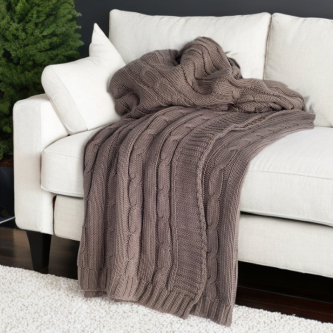 Brown Knitted 100% Cotton Throw Blanket-Throws & Blankets-DECOROLALA