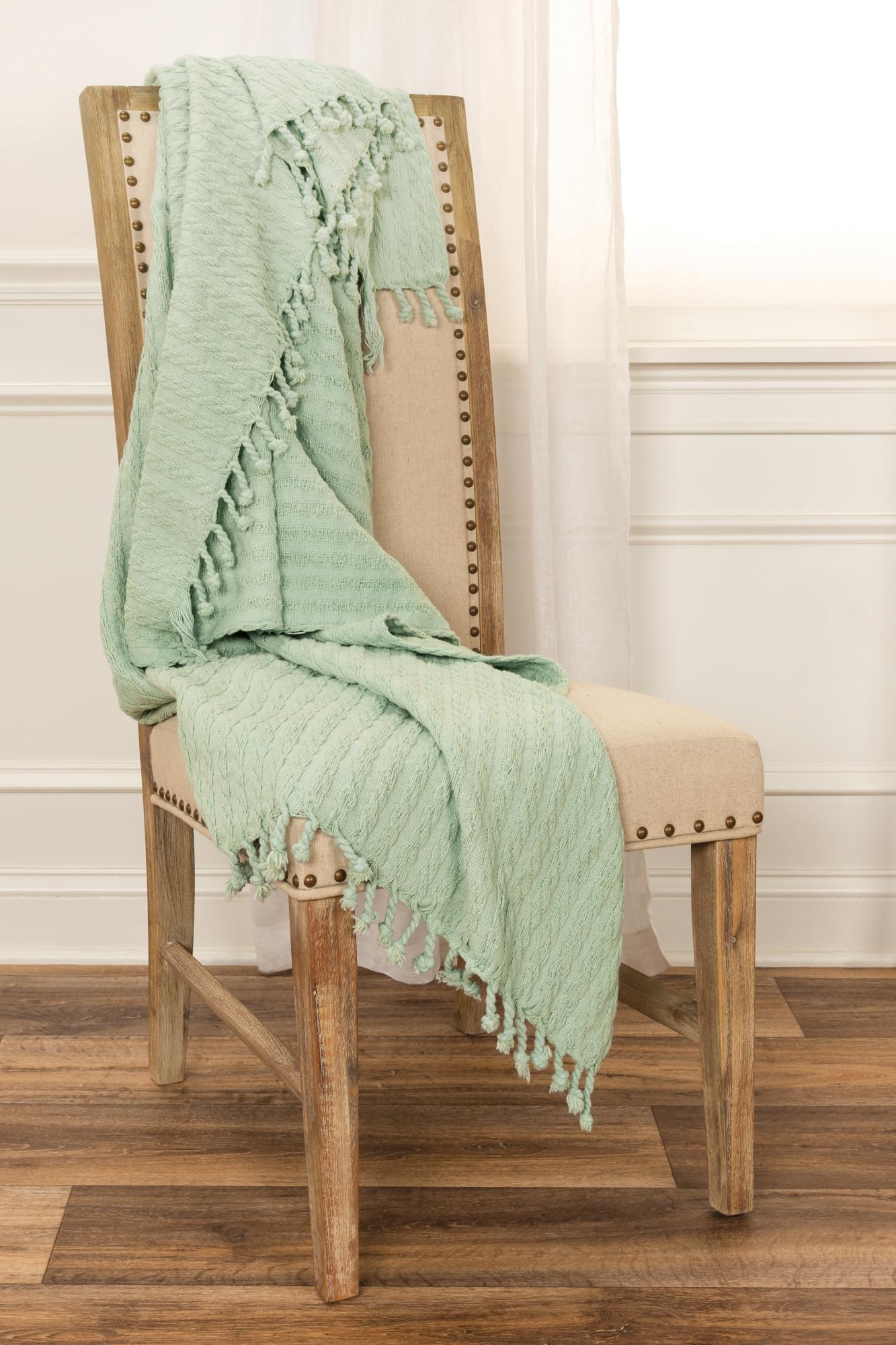 Aqua Knitted 100% Cotton Throw Blanket-Throws & Blankets-DECOROLALA