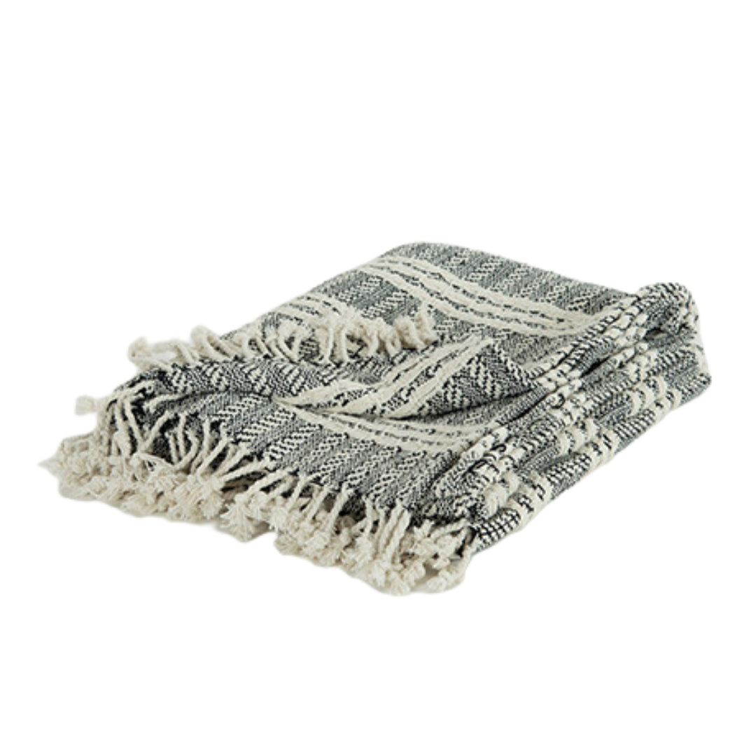 Black Woven 100% Cotton Throw Blanket-Throws & Blankets-DECOROLALA