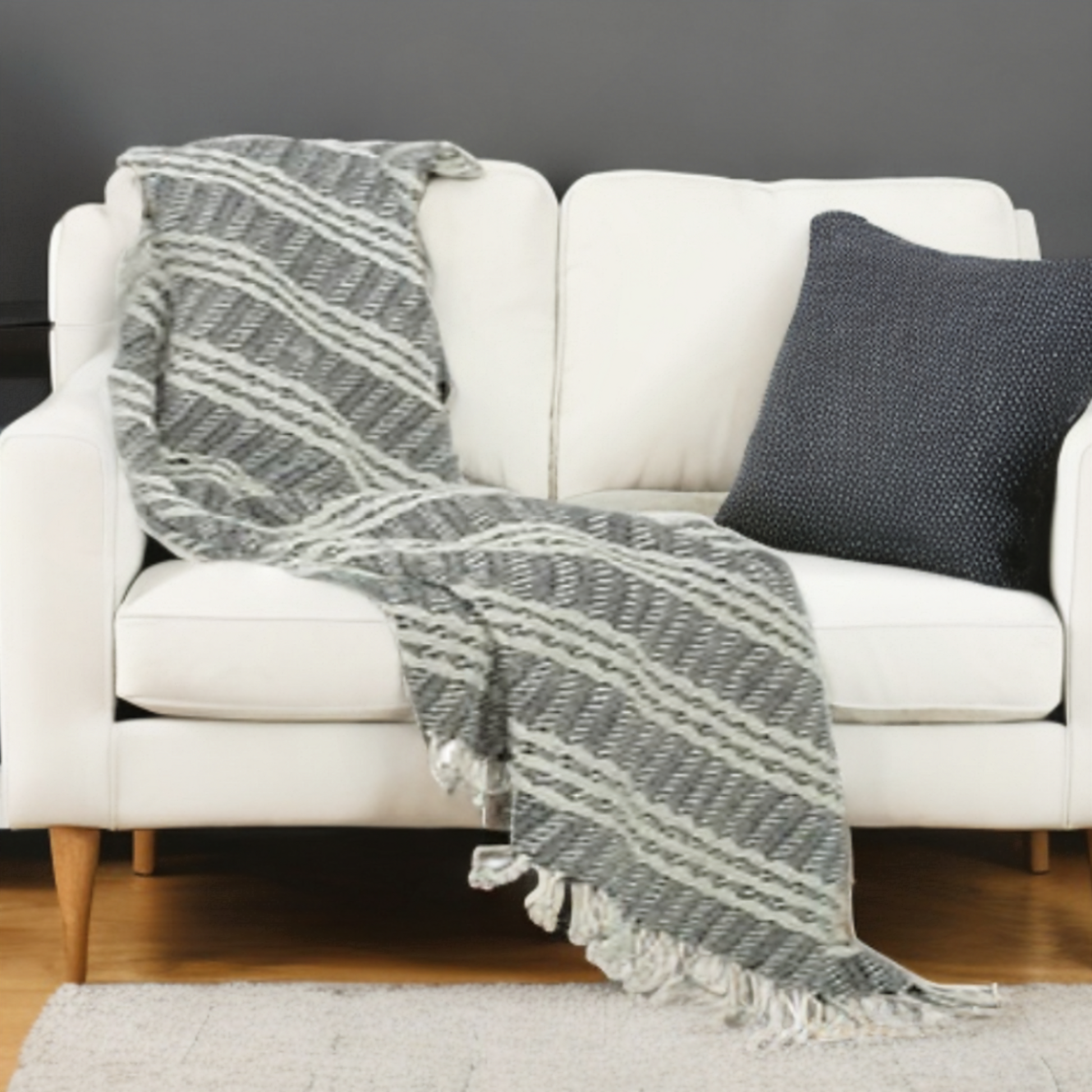 Black Woven 100% Cotton Throw Blanket-Throws & Blankets-DECOROLALA
