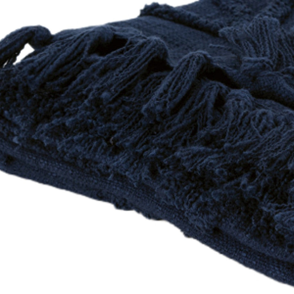 50" X 50" Blue Floral Cotton Woven Throw Blanket with Fringe-Throws & Blankets-DECOROLALA