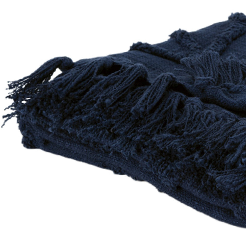 50" X 50" Blue Floral Cotton Woven Throw Blanket with Fringe-Throws & Blankets-DECOROLALA