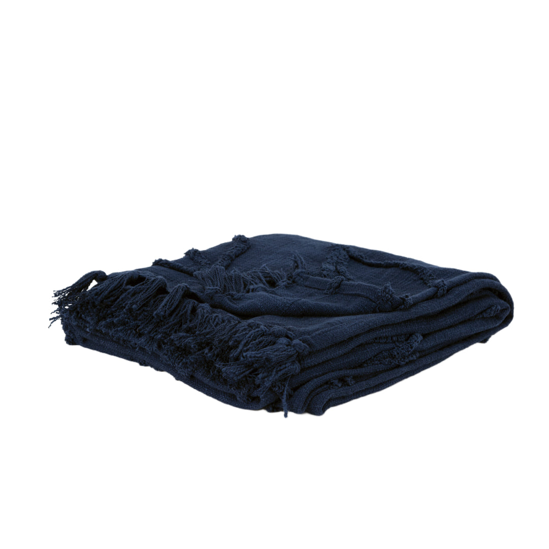 50" X 50" Blue Floral Cotton Woven Throw Blanket with Fringe-Throws & Blankets-DECOROLALA