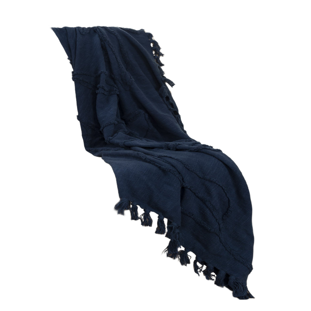 50" X 50" Blue Floral Cotton Woven Throw Blanket with Fringe-Throws & Blankets-DECOROLALA