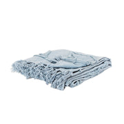 50" X 60" Light Blue Cotton Woven Throw Blanket with Tassels And Fringe-Throws & Blankets-DECOROLALA