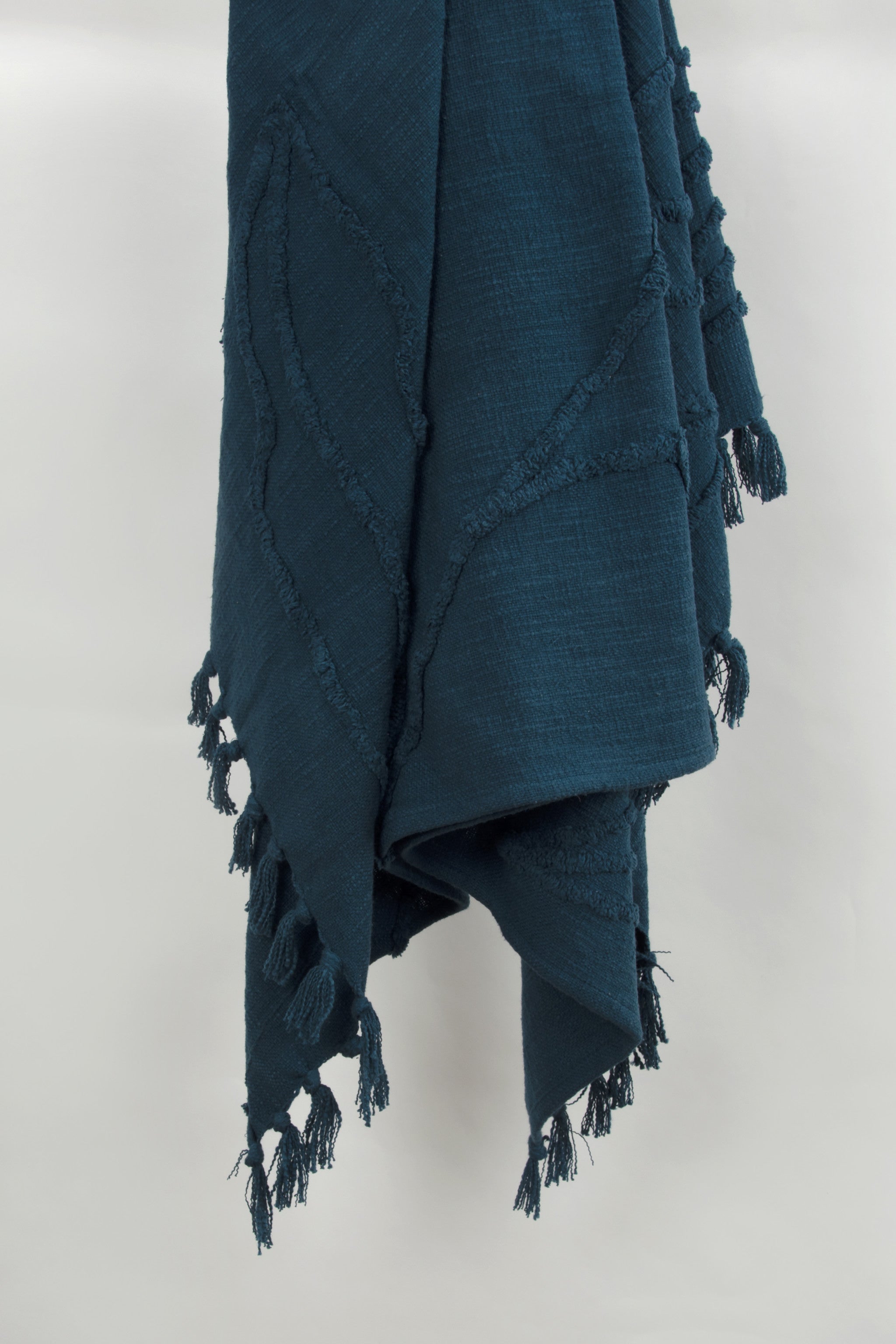 Teal Blue Woven 100% Woven Textured Cotton Throw Blanket-Throws & Blankets-DECOROLALA