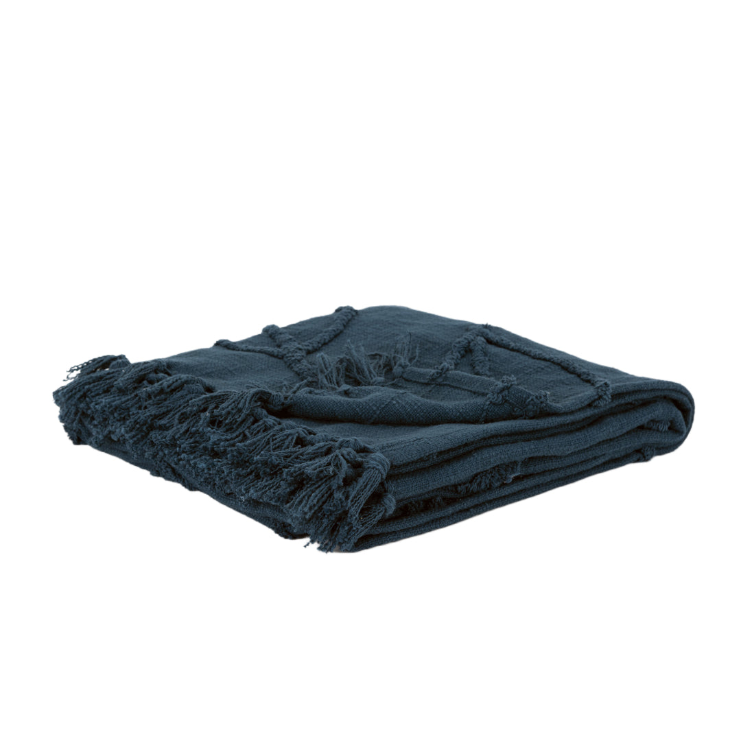Teal Blue Woven 100% Woven Textured Cotton Throw Blanket-Throws & Blankets-DECOROLALA