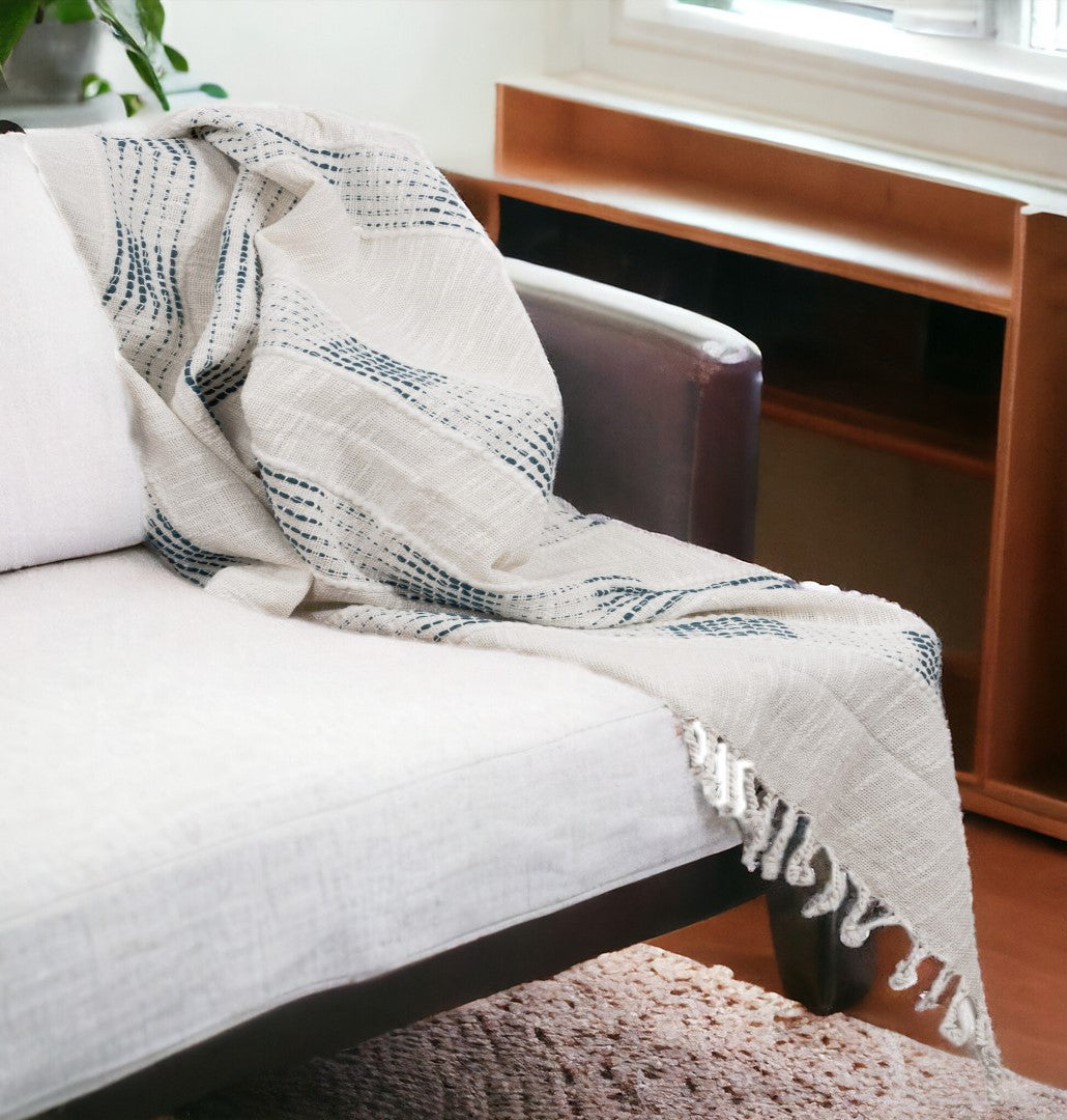 Gray Woven Cotton Throw Blanket with Fringe-Throws & Blankets-DECOROLALA