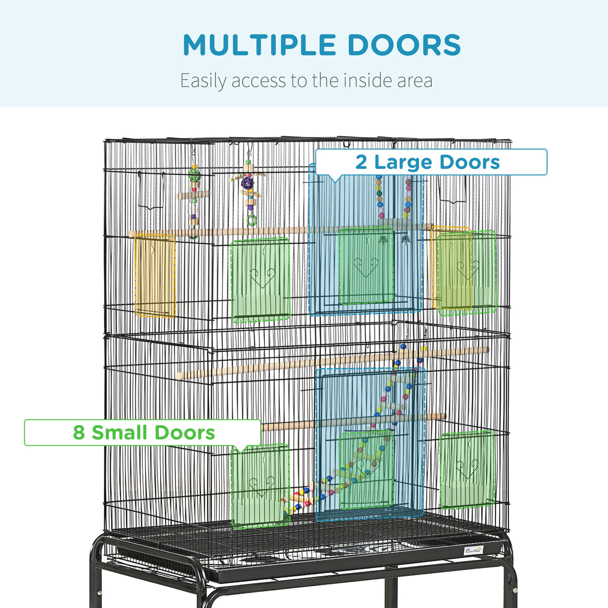 52" Bird Cage with Rolling Stand and Toys - Black Steel-Birds-DECOROLALA