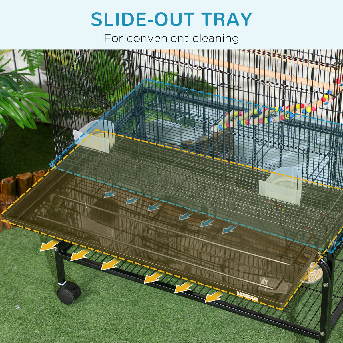 52" Bird Cage with Rolling Stand and Toys - Black Steel-Birds-DECOROLALA