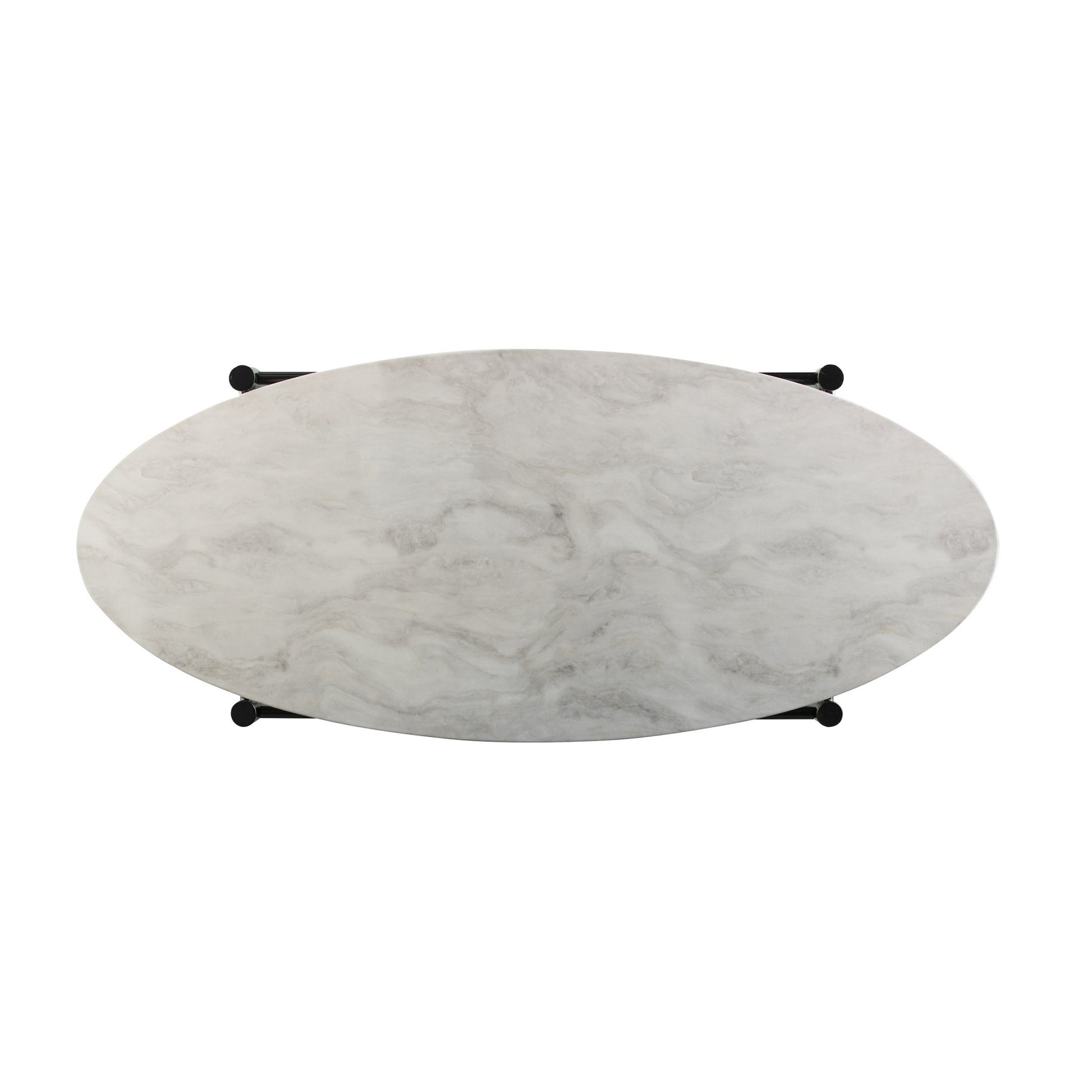52" Black and White Metal and Faux Marble Boho Rope Oval Coffee Table-Coffee Tables-DECOROLALA
