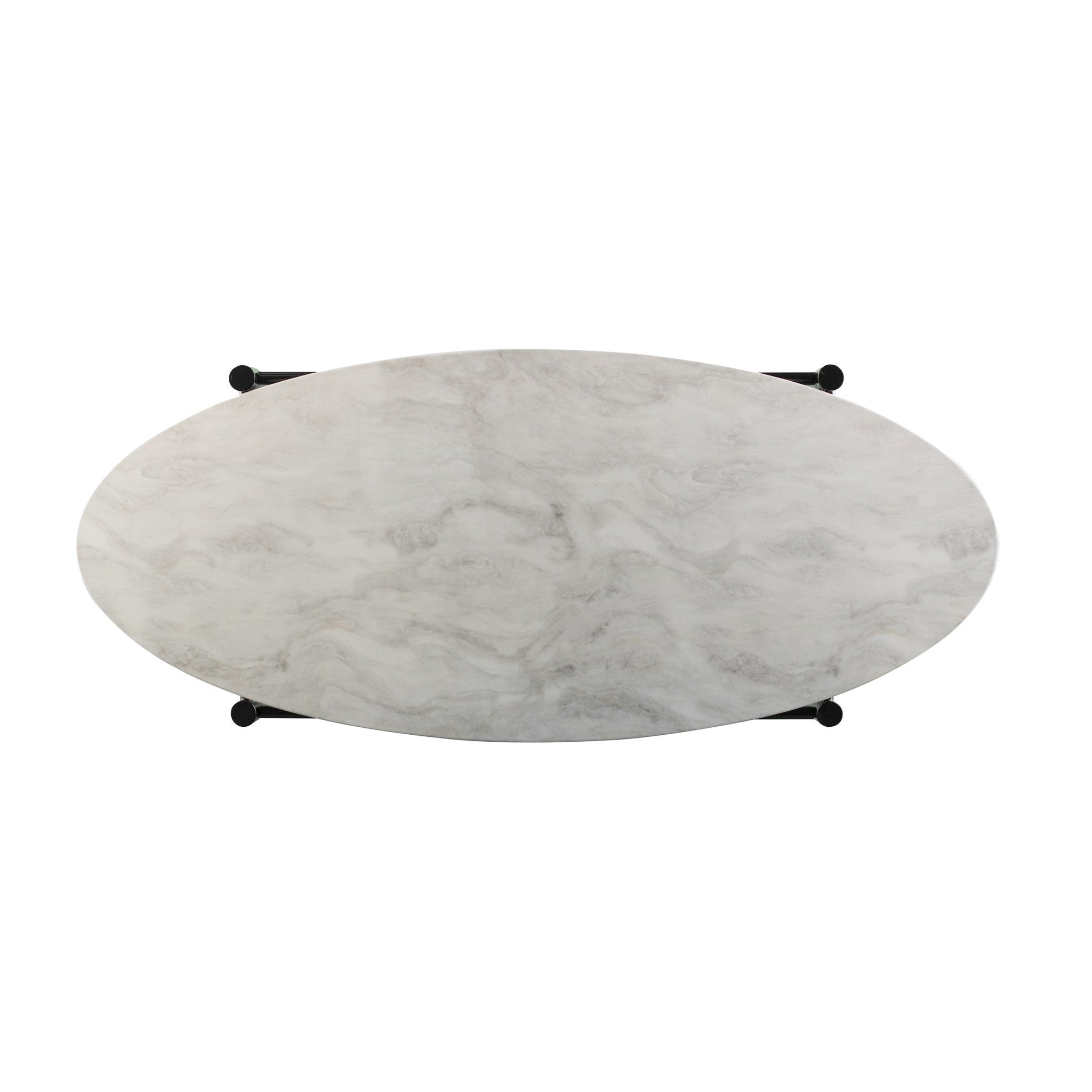 52" Black and White Metal and Faux Marble Boho Rope Oval Coffee Table-Coffee Tables-DECOROLALA