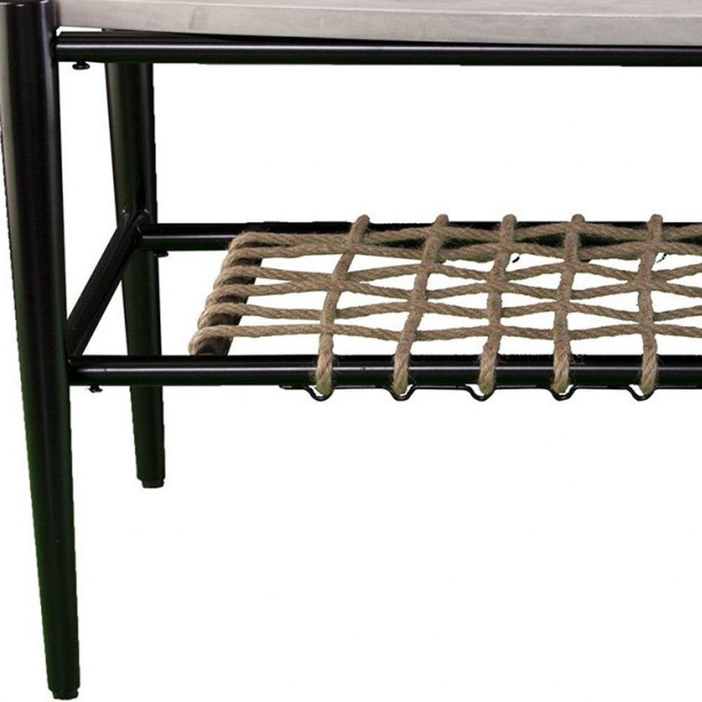 52" Black and White Metal and Faux Marble Boho Rope Oval Coffee Table-Coffee Tables-DECOROLALA