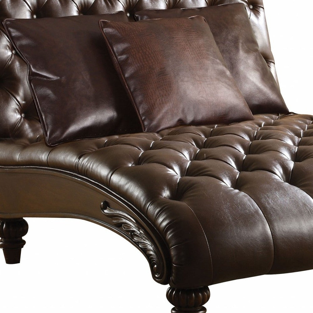 52" Brown Faux Leather Tufted Lounge Chair And Toss Pillows-Accent Chairs-DECOROLALA