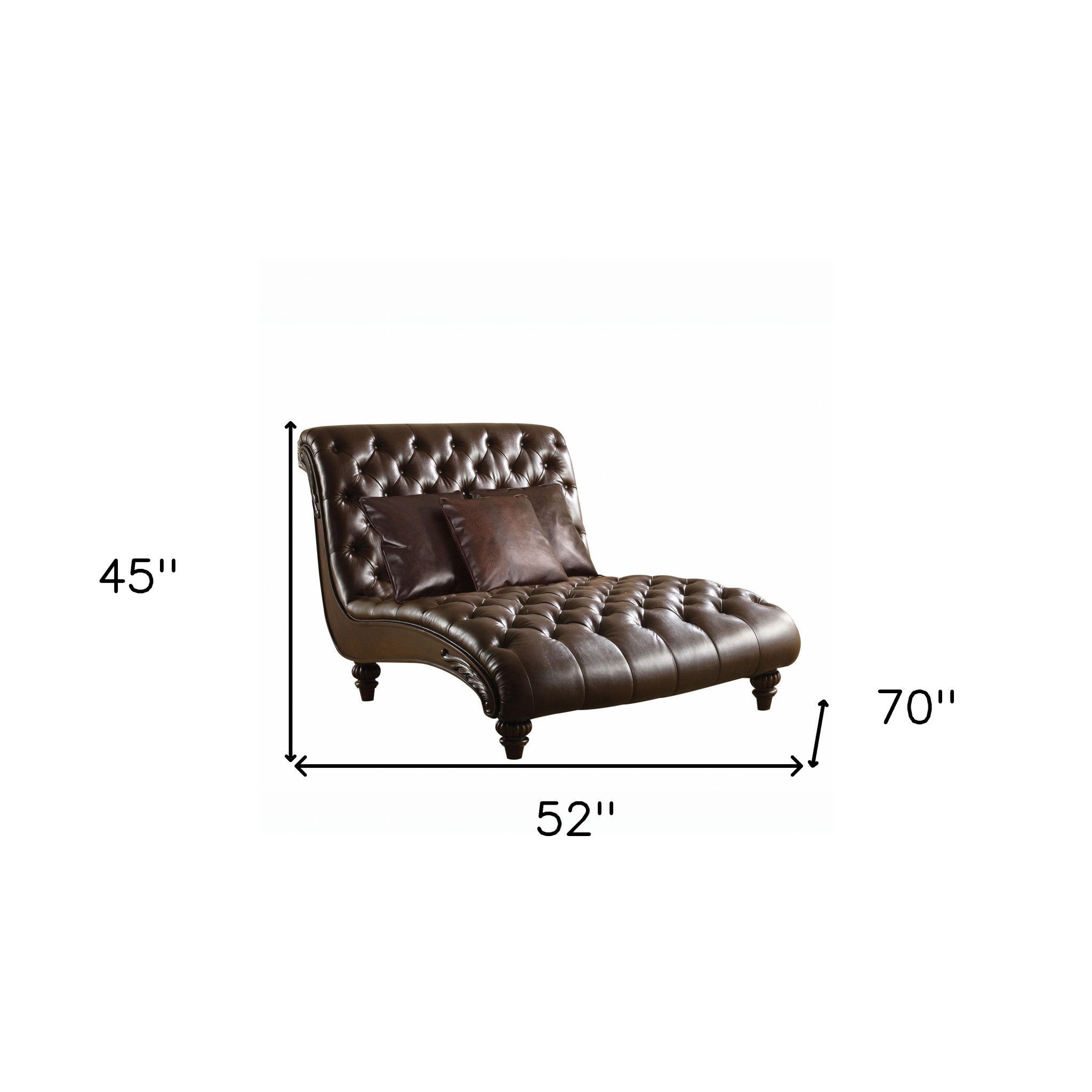 52" Brown Faux Leather Tufted Lounge Chair And Toss Pillows-Accent Chairs-DECOROLALA