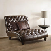 52" Brown Faux Leather Tufted Lounge Chair And Toss Pillows-Accent Chairs-DECOROLALA