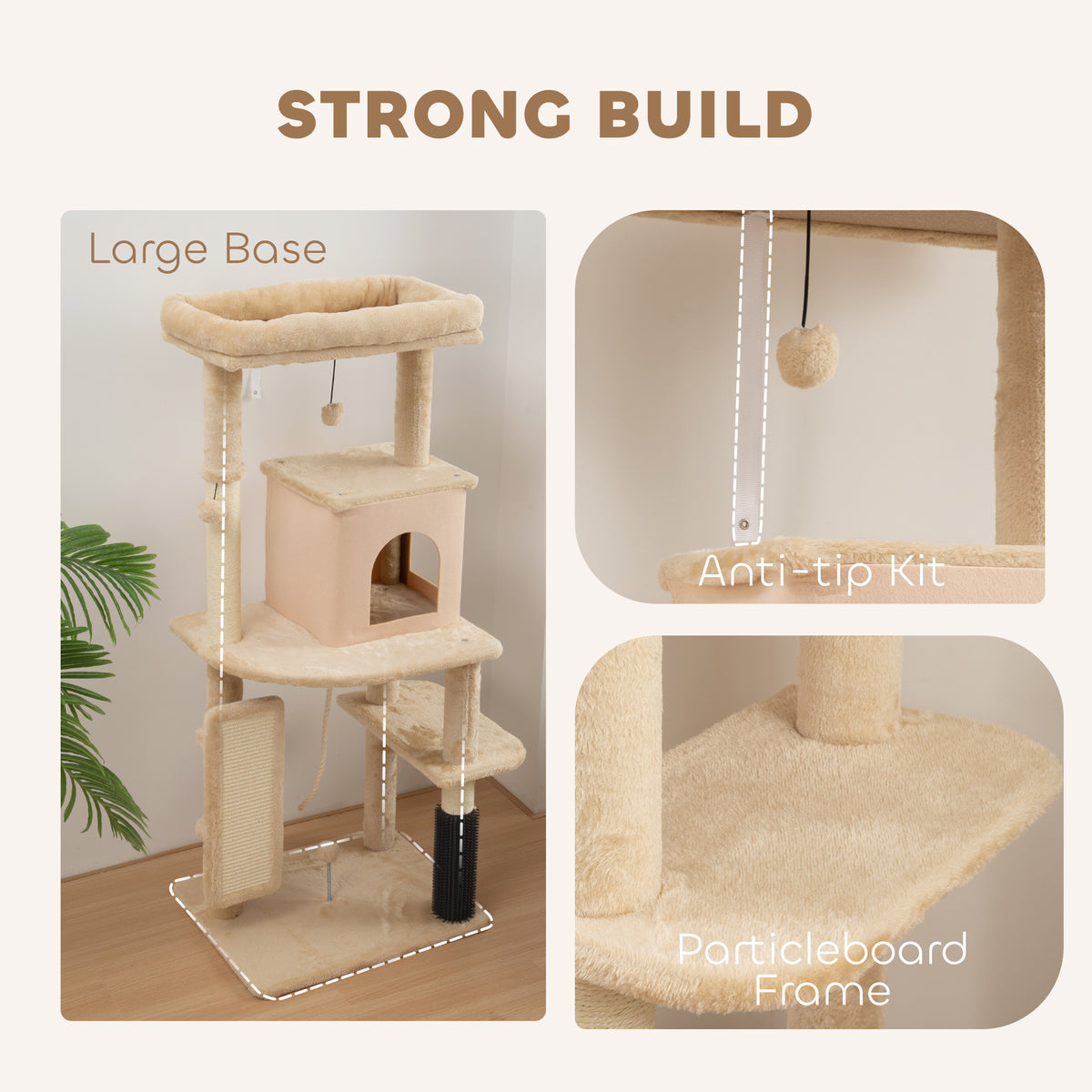 52" Cat Tree with Condo, Scratching Posts and Bed - Beige-Cats-DECOROLALA