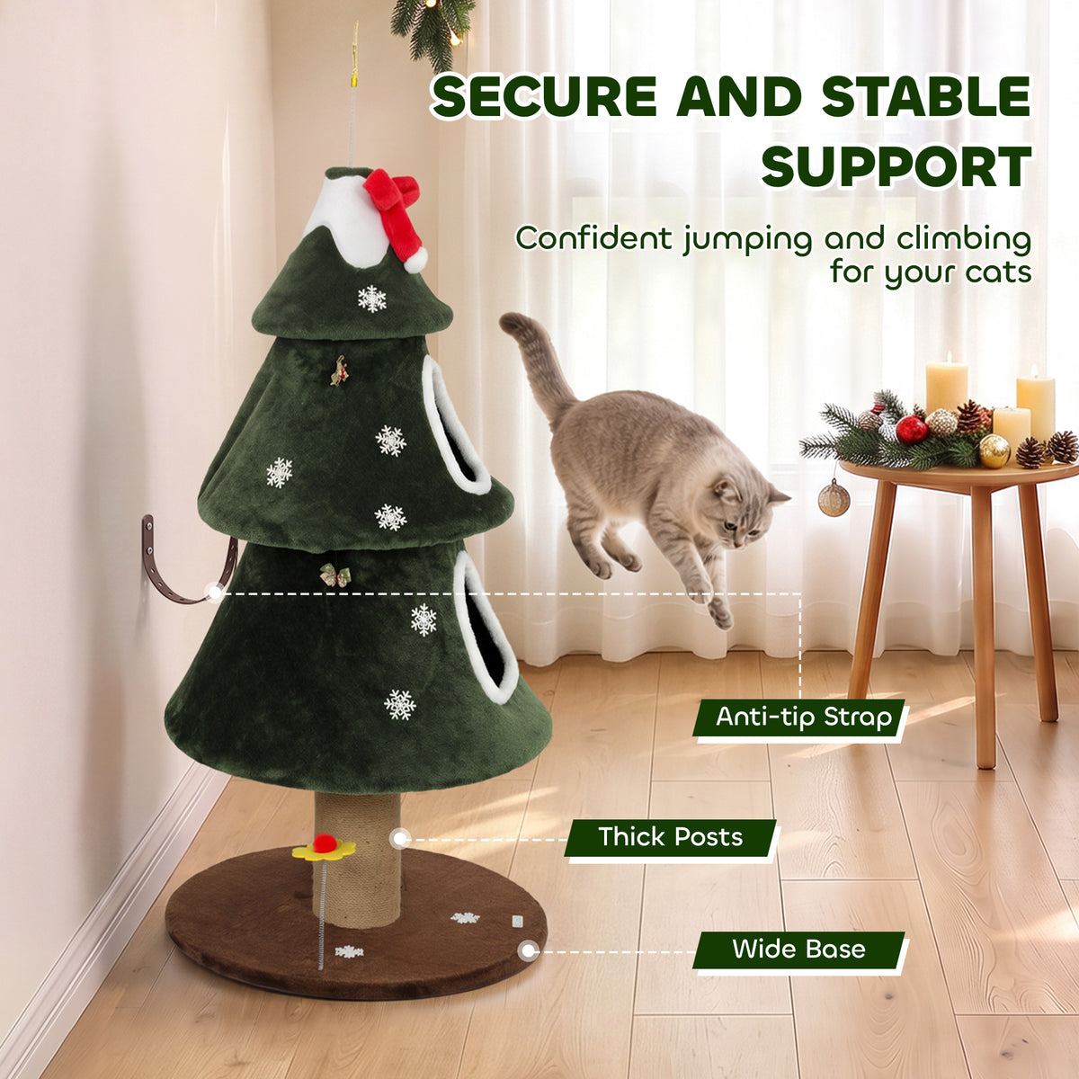 52" Christmas Cat Tree - 2-Tier Tower with Dual Condos Green-Cats-DECOROLALA