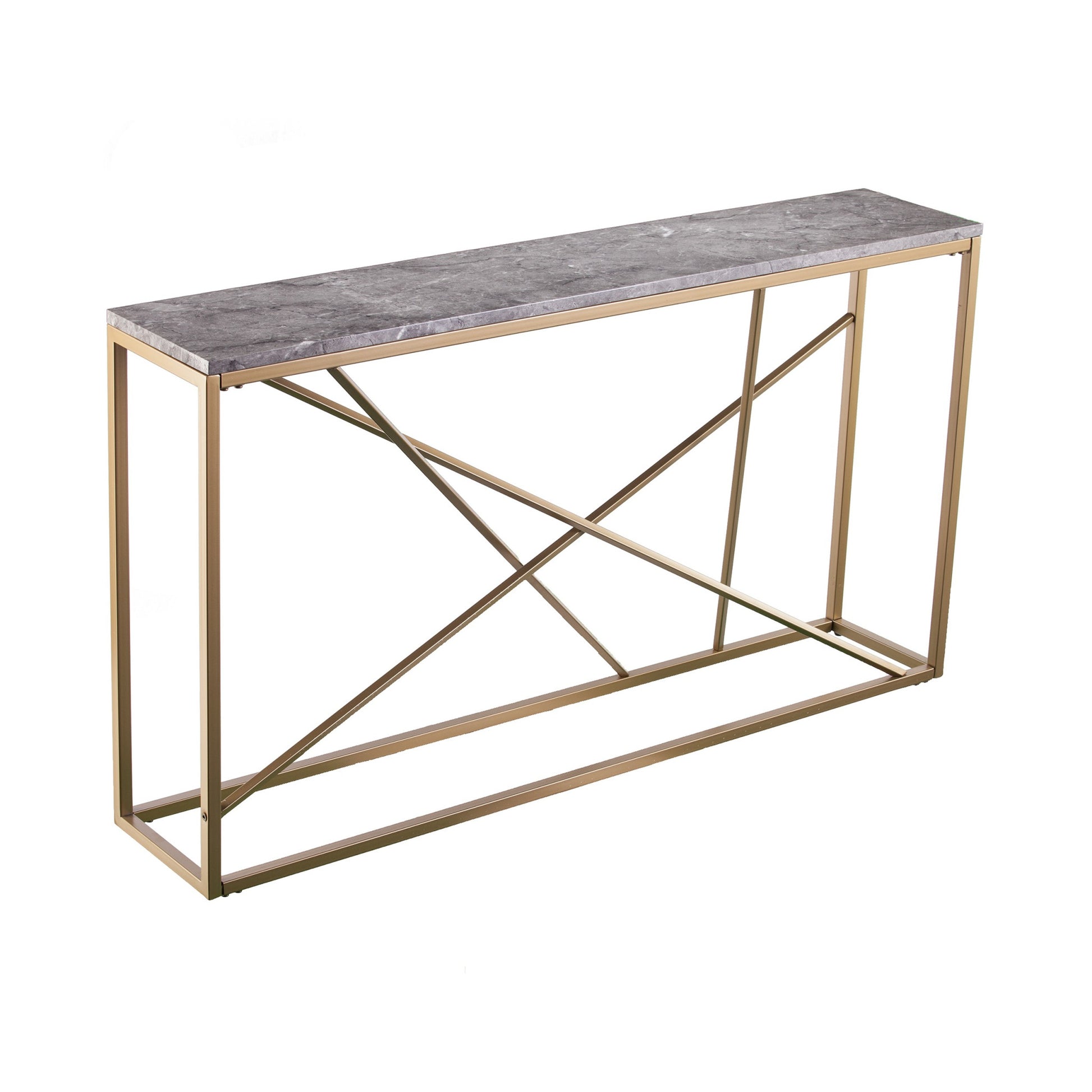 52" Gray and Gold Faux Marble Frame Console Table-Console Tables-DECOROLALA