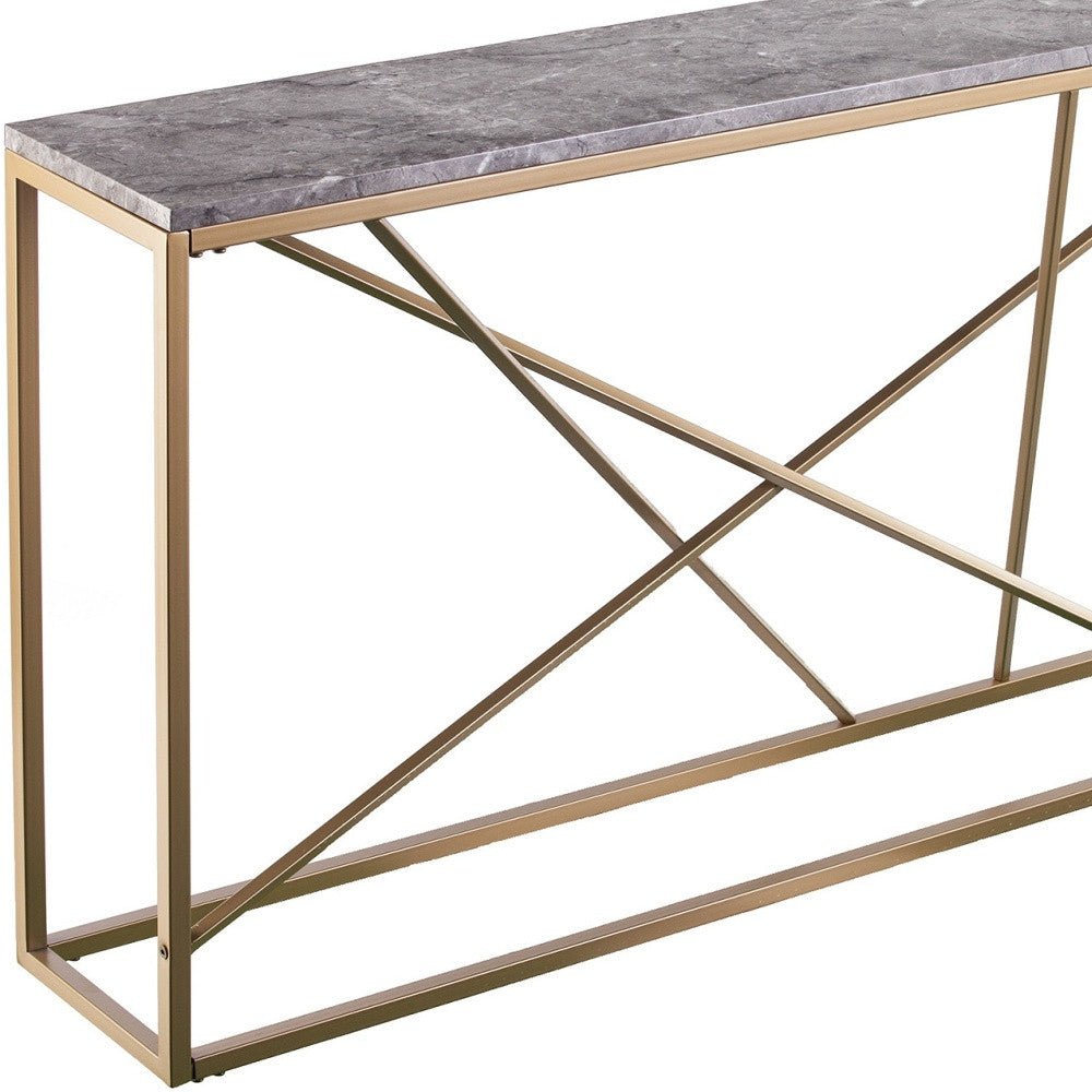 52" Gray and Gold Faux Marble Frame Console Table-Console Tables-DECOROLALA