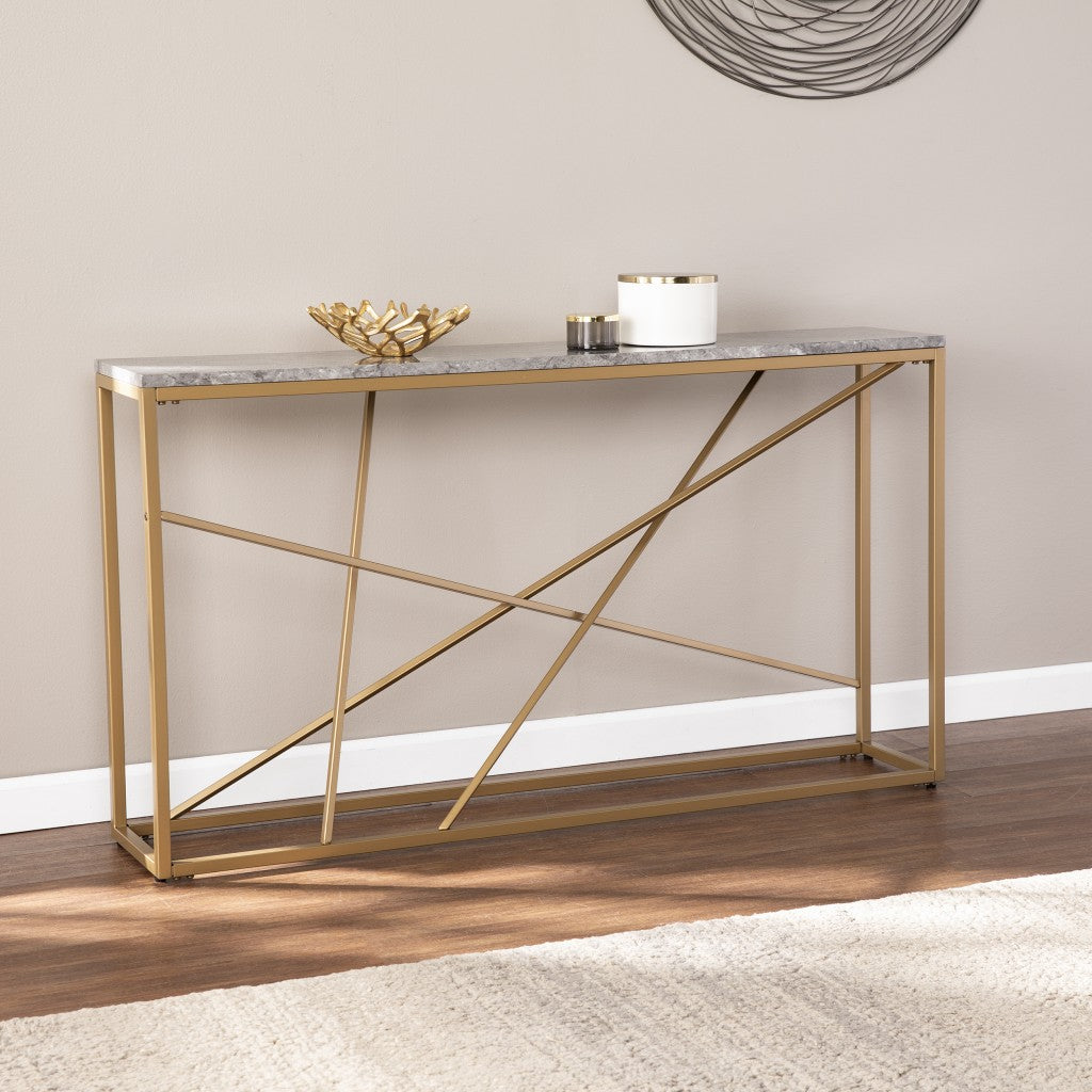 52" Gray and Gold Faux Marble Frame Console Table-Console Tables-DECOROLALA