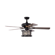 52 Inch 3-Speed Crystal Ceiling Fan Light with Remote Control-Black-Ceiling Fans-DECOROLALA