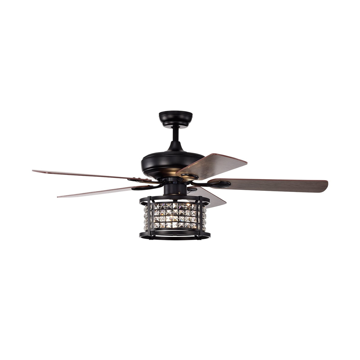 52 Inch 3-Speed Crystal Ceiling Fan Light with Remote Control-Black-Ceiling Fans-DECOROLALA