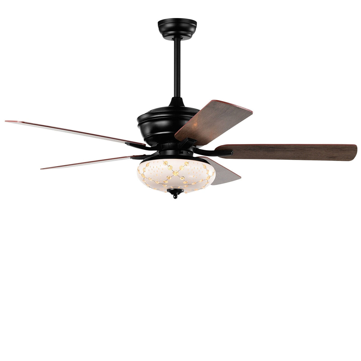 52 Inch Ceiling Fan with 3 Wind Speeds and 5 Reversible Blades-Black-Ceiling Fans-DECOROLALA