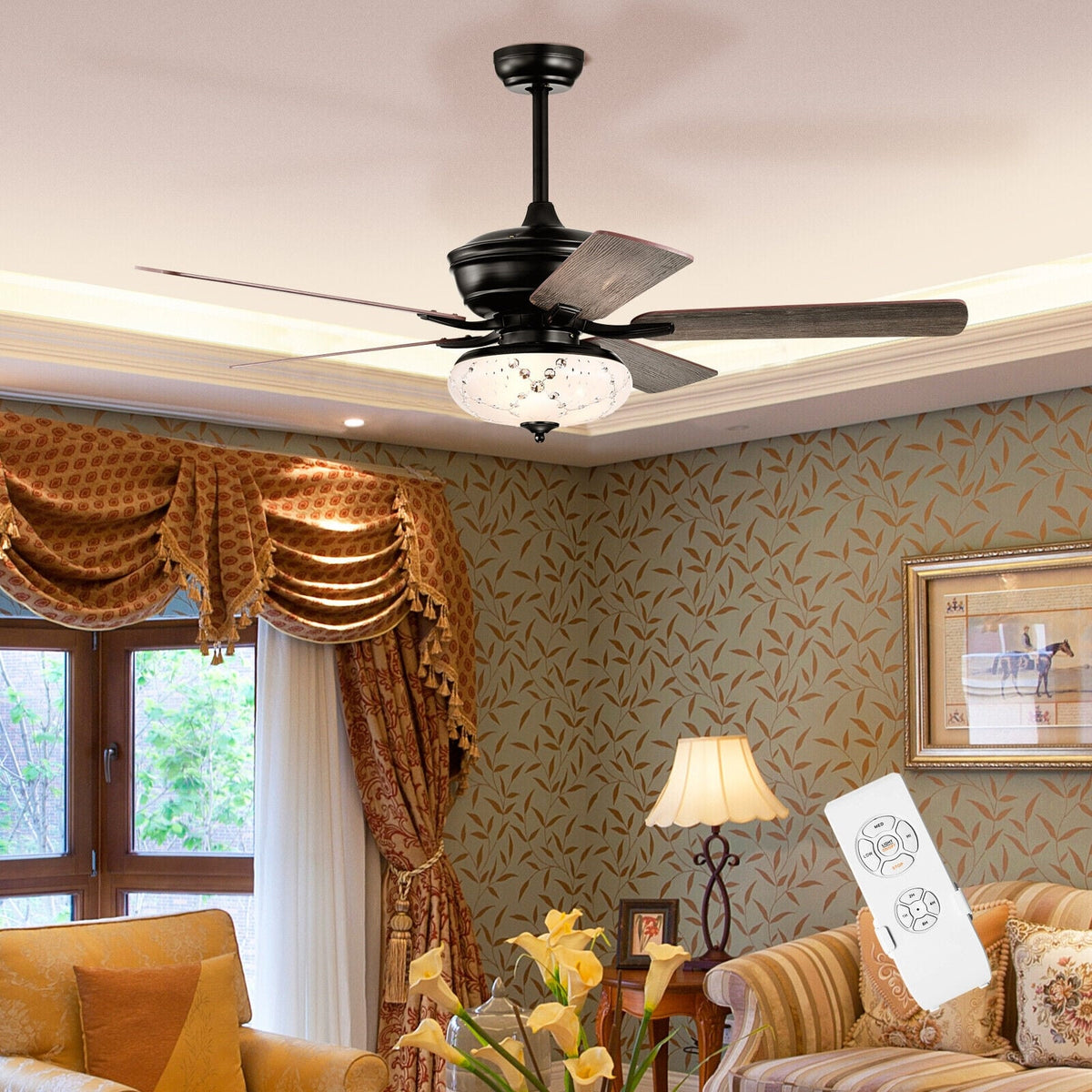 52 Inch Ceiling Fan with 3 Wind Speeds and 5 Reversible Blades-Gray-Ceiling Fans-DECOROLALA
