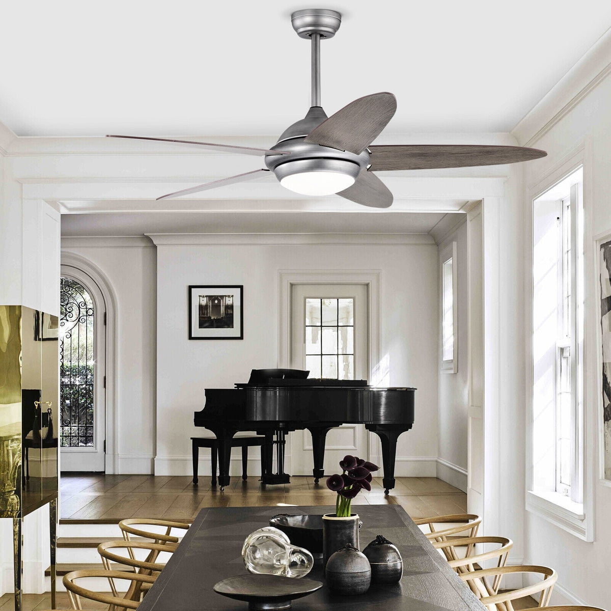 52 Inch Ceiling Fan with Lights and 3 Lighting Colors-Silver Gray-Ceiling Fans-DECOROLALA
