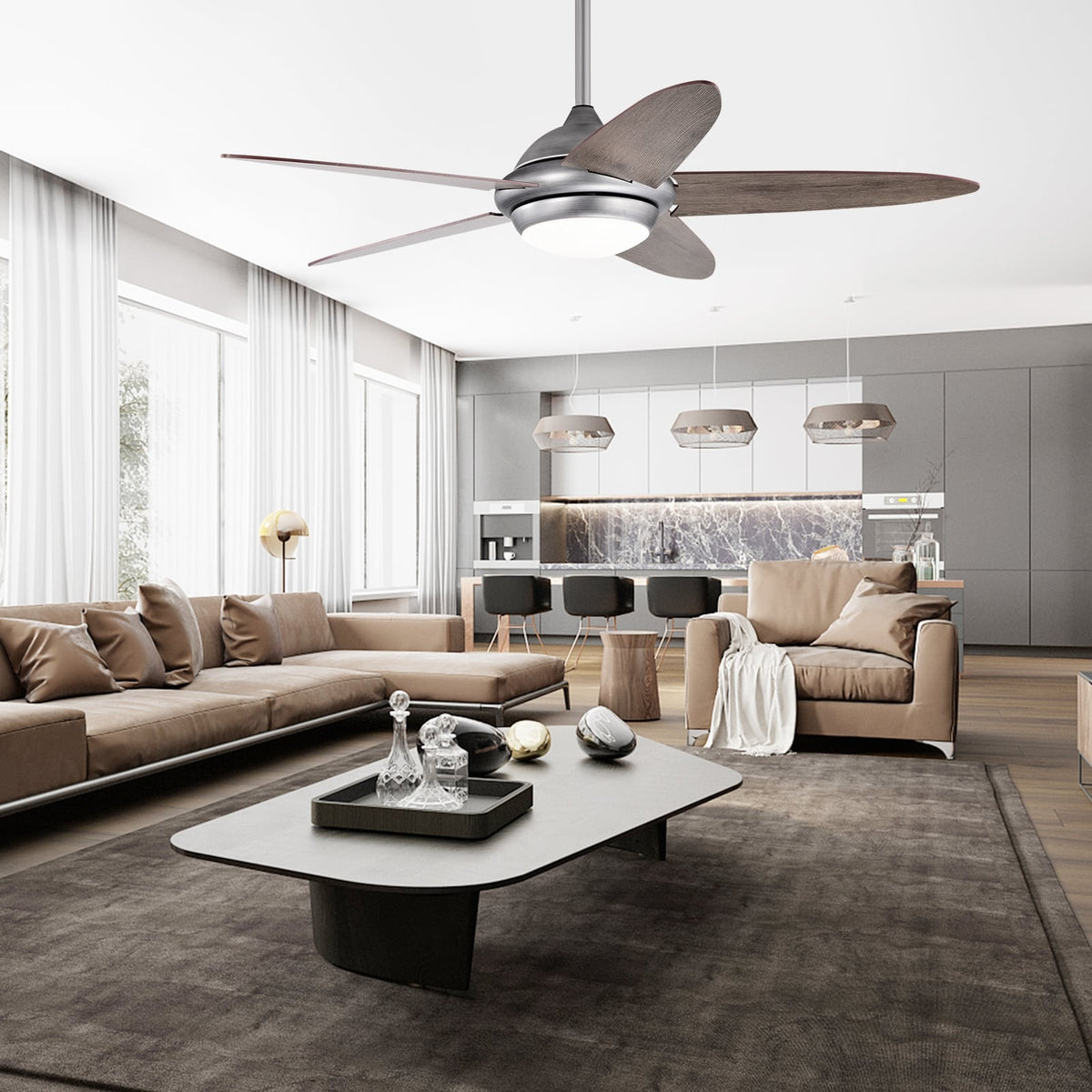 52 Inch Ceiling Fan with Lights and 3 Lighting Colors-Silver Gray-Ceiling Fans-DECOROLALA