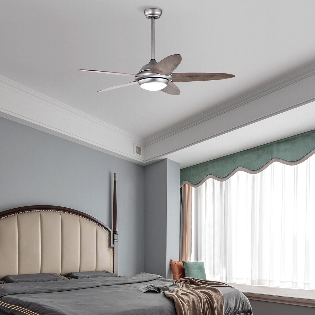 52 Inch Ceiling Fan with Lights and 3 Lighting Colors-Silver Gray-Ceiling Fans-DECOROLALA