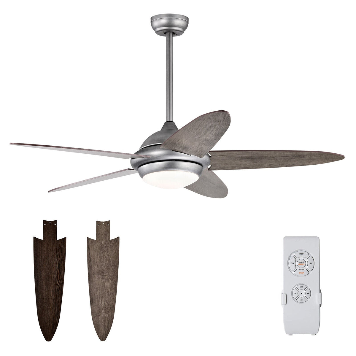 52 Inch Ceiling Fan with Lights and 3 Lighting Colors-Silver Gray-Ceiling Fans-DECOROLALA