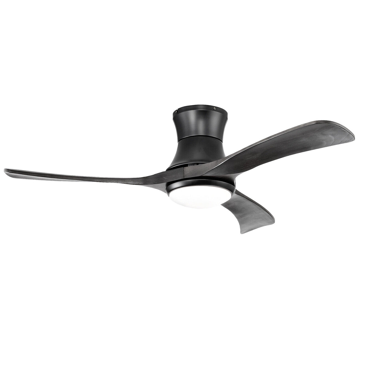 52 Inch Flush Mount Ceiling Fan with LED Light-Black-Ceiling Fans-DECOROLALA
