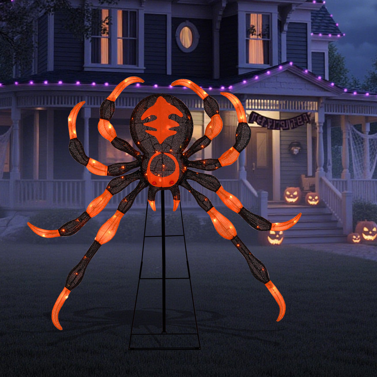 52 Inch Halloween Spider Decoration with 16 Flickering Warm White LEDs-Halloween-DECOROLALA