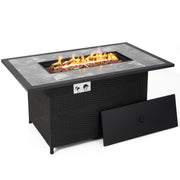 52 Inch Rattan Wicker Propane Fire Pit Table with Rain Cover and Lava Rock-Black-Fire Pit Tables-DECOROLALA