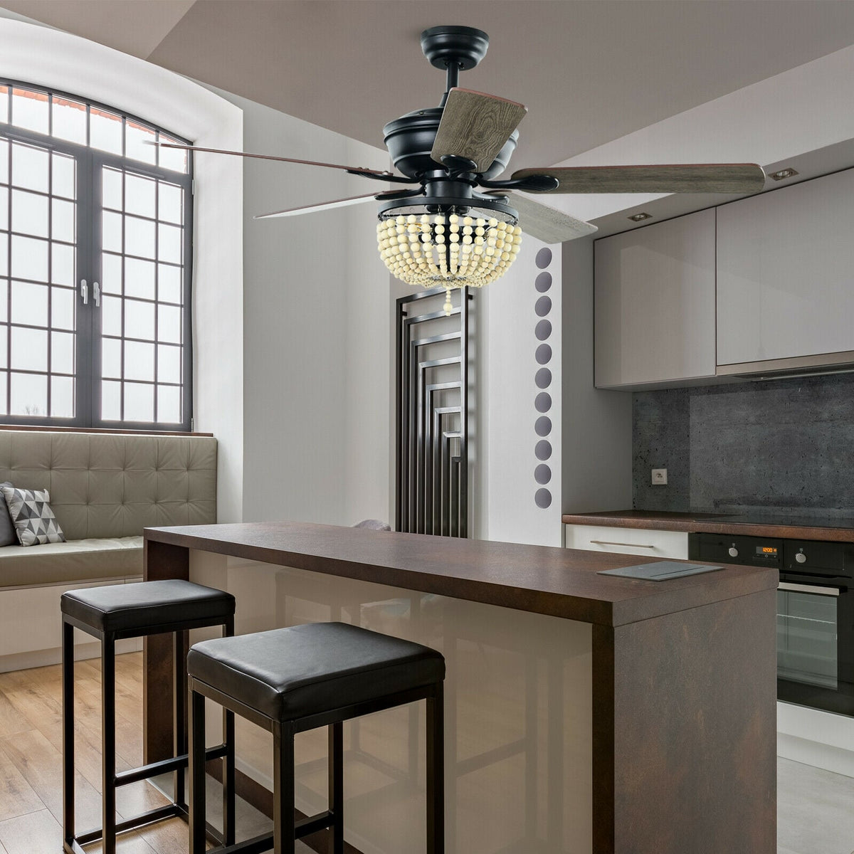 52 Inch Retro Ceiling Fan Light with Reversible Blades Remote Control-Black-Ceiling Fans-DECOROLALA