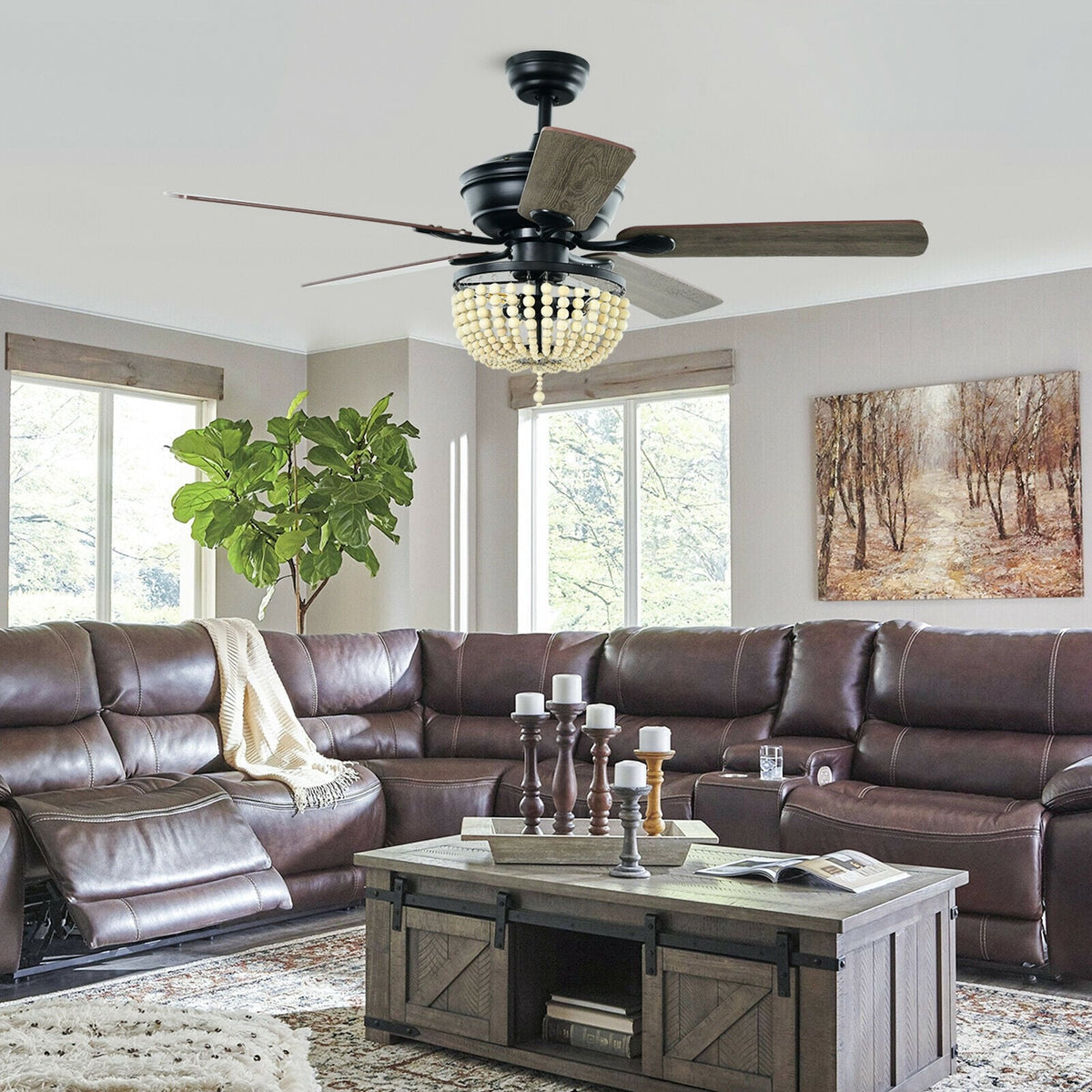 52 Inch Retro Ceiling Fan Light with Reversible Blades Remote Control-Black-Ceiling Fans-DECOROLALA