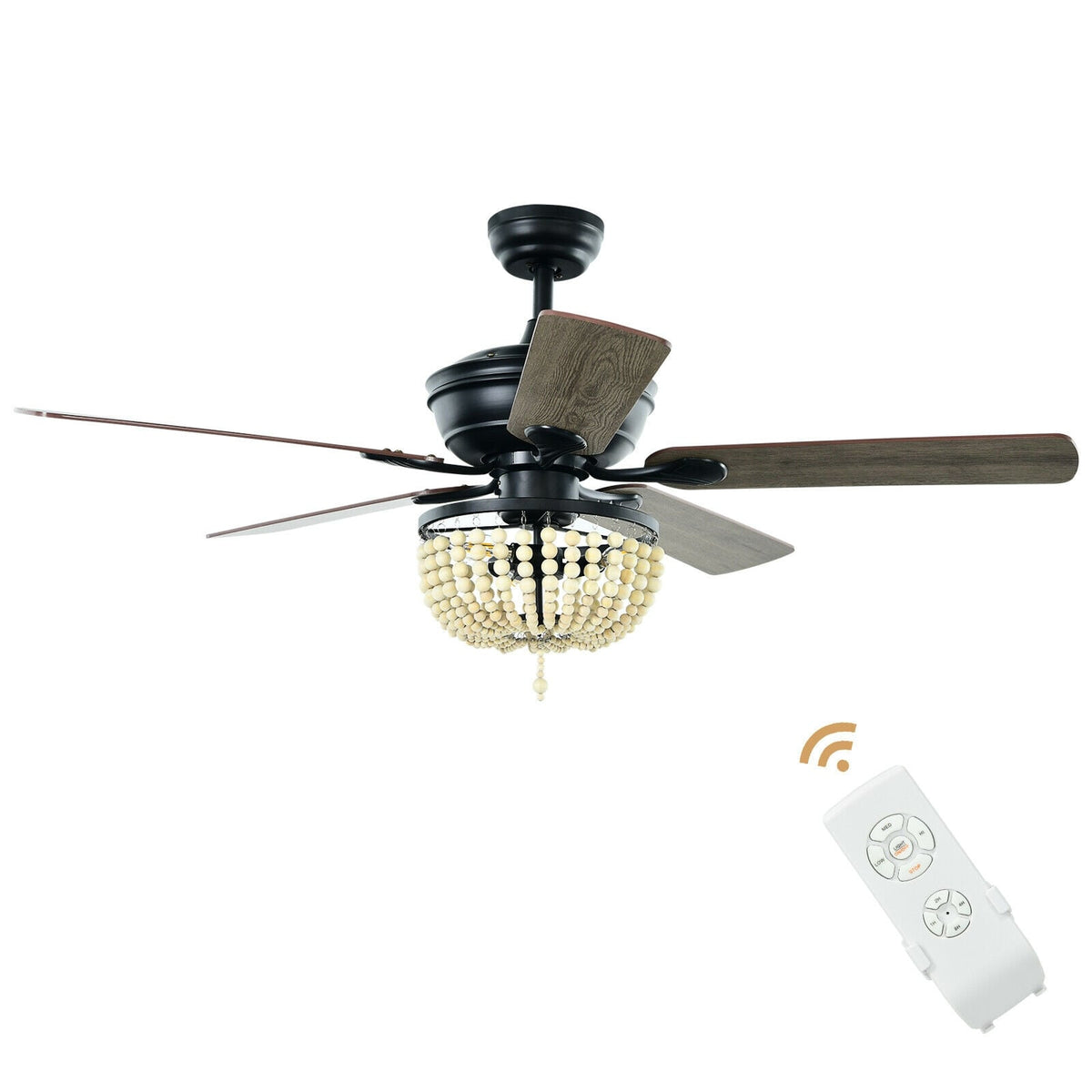 52 Inch Retro Ceiling Fan Light with Reversible Blades Remote Control-Black-Ceiling Fans-DECOROLALA