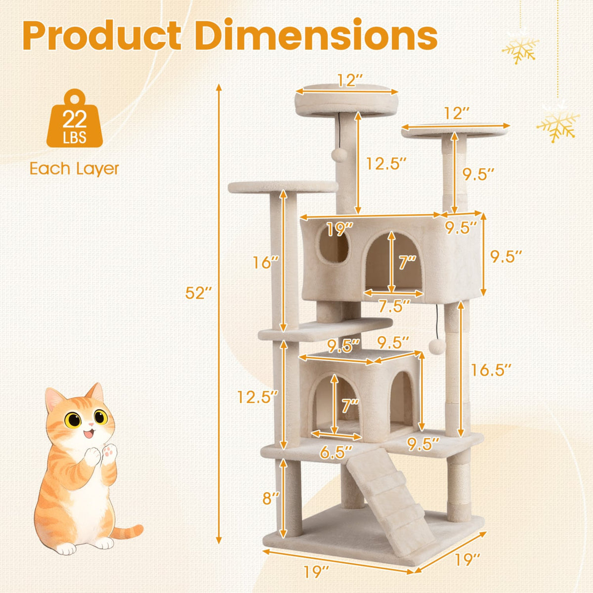 52 Inch Tall Cat Tree Tower for Indoor Cats-Beige-Cat Trees & Scratchers-DECOROLALA