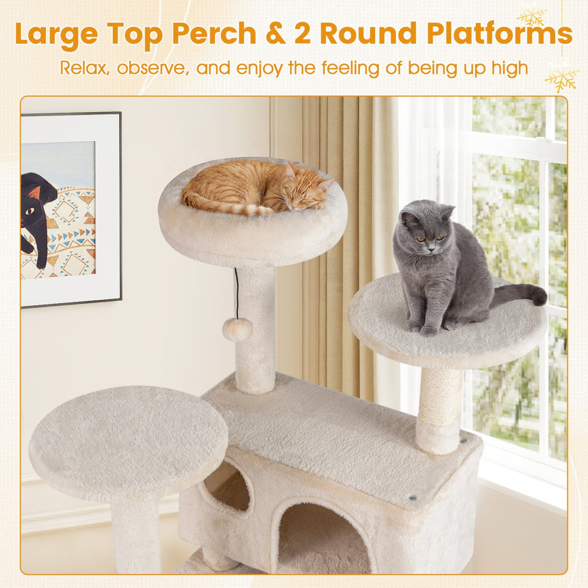 52 Inch Tall Cat Tree Tower for Indoor Cats-Beige-Cat Trees & Scratchers-DECOROLALA