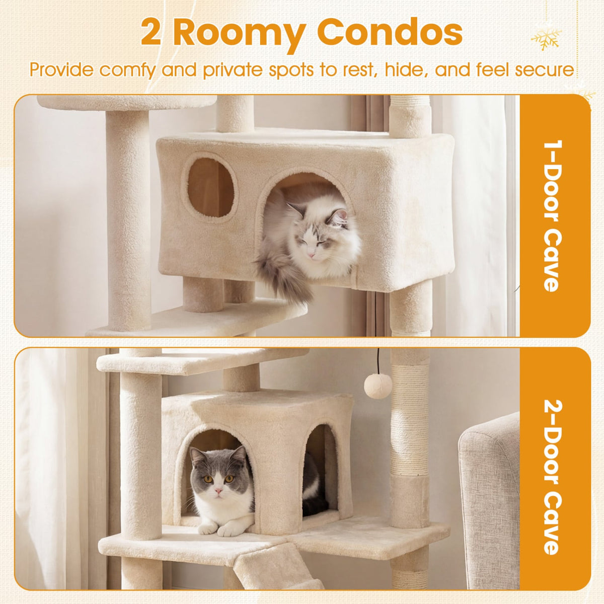 52 Inch Tall Cat Tree Tower for Indoor Cats-Beige-Cat Trees & Scratchers-DECOROLALA
