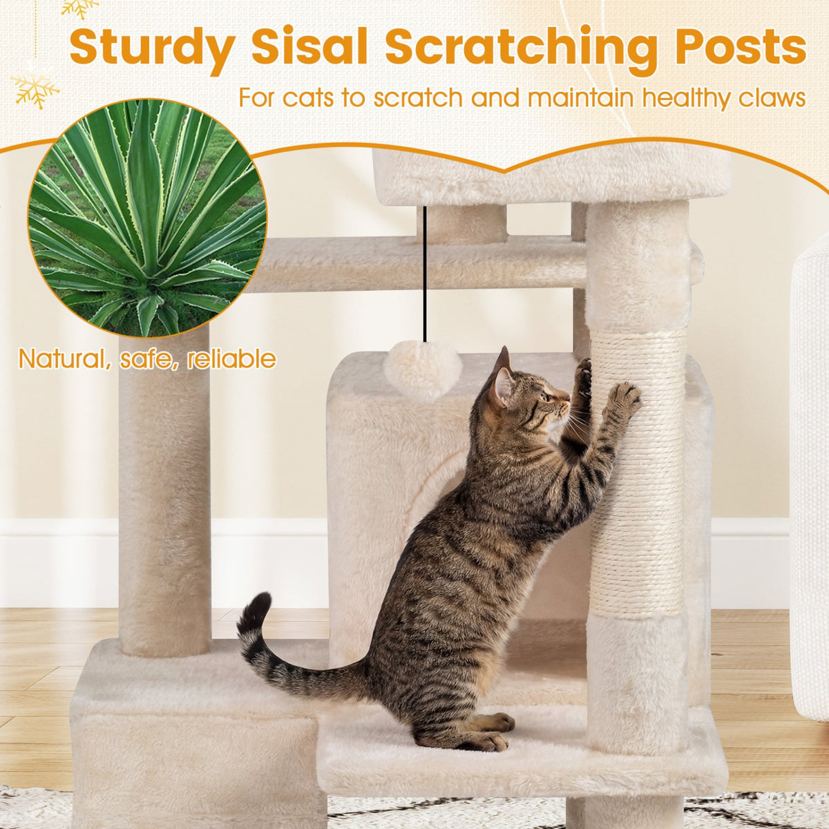52 Inch Tall Cat Tree Tower for Indoor Cats-Beige-Cat Trees & Scratchers-DECOROLALA
