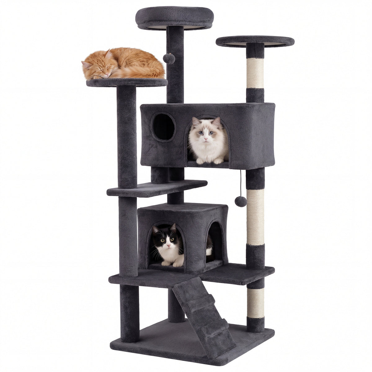 52 Inch Tall Cat Tree Tower for Indoor Cats-Dark Gray-Cat Trees & Scratchers-DECOROLALA