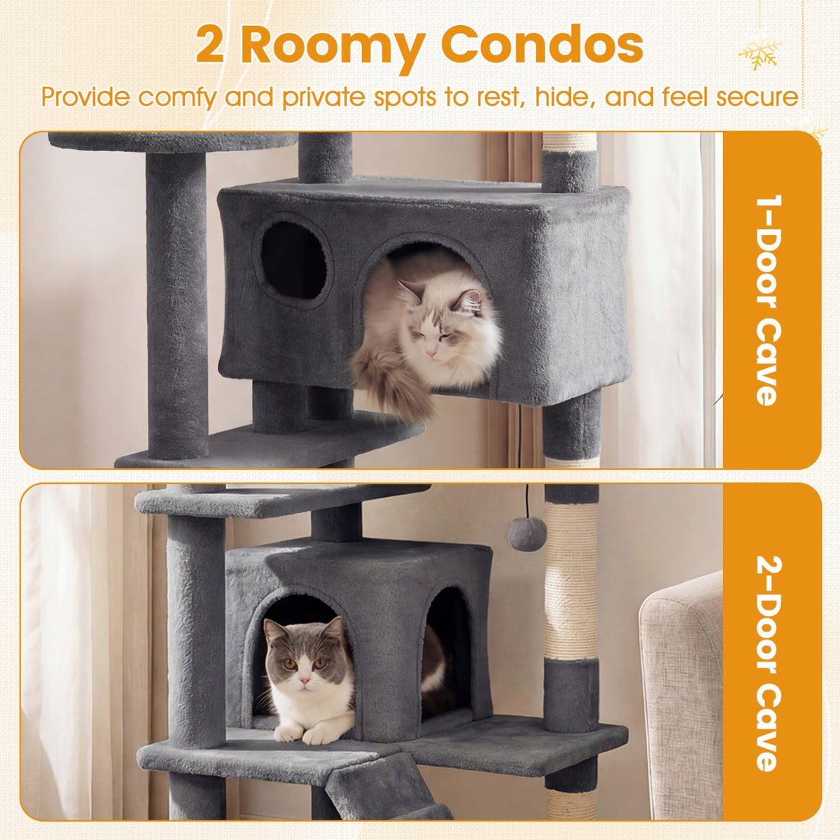 52 Inch Tall Cat Tree Tower for Indoor Cats-Light Gray-Cat Trees & Scratchers-DECOROLALA
