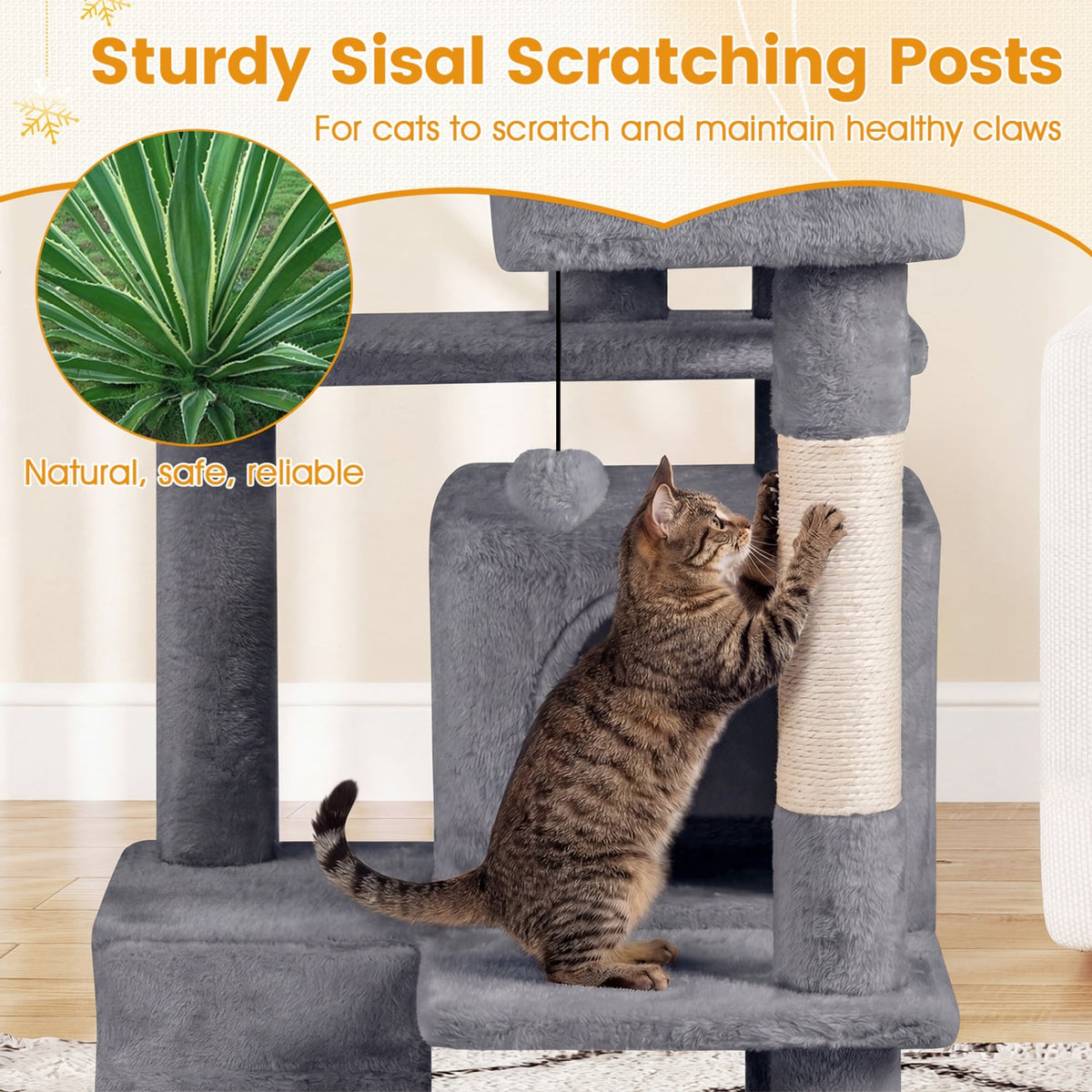 52 Inch Tall Cat Tree Tower for Indoor Cats-Light Gray-Cat Trees & Scratchers-DECOROLALA