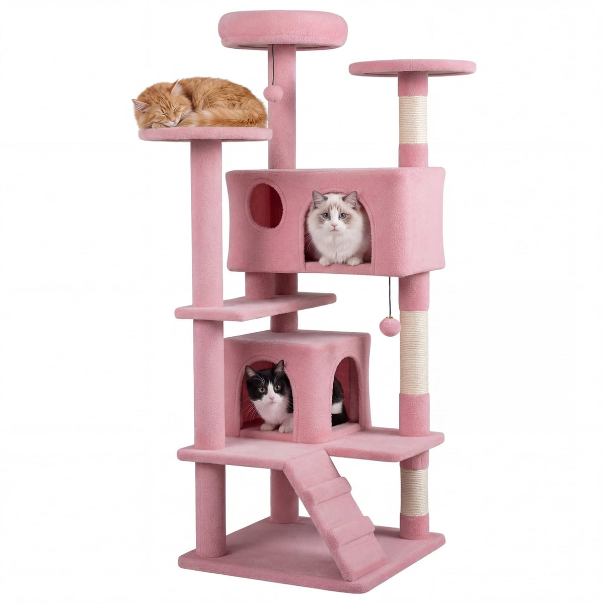 52 Inch Tall Cat Tree Tower for Indoor Cats-Pink-Cat Trees & Scratchers-DECOROLALA