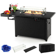 52 Inches Outdoor Wicker Gas Fire Pit Propane Fire Table with Cover-Black-Fire Pit Tables-DECOROLALA