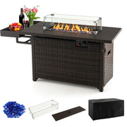 52 Inches Outdoor Wicker Gas Fire Pit Propane Fire Table with Cover-Brown-Fire Pit Tables-DECOROLALA